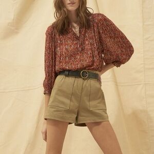 Ba&sh Colline Metallic Paisley Blouse in Terracotta Boho Western Sz S